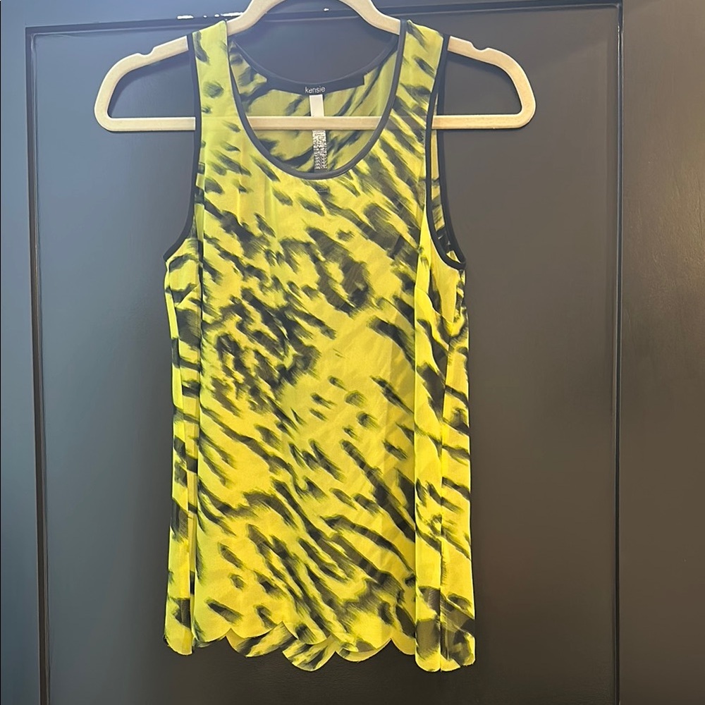 Kensie Xs Yellow and Black Sleeveless sheer top